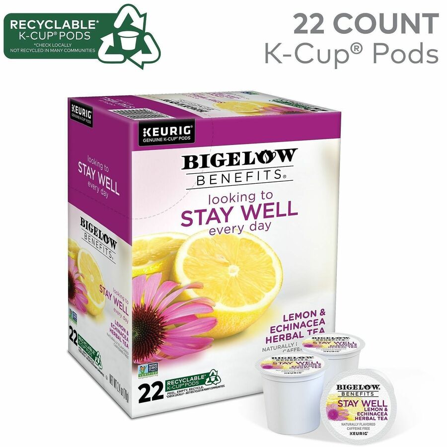 Bigelow® Lemon & Echinacea Herbal Tea K-Cup - 22 K-Cup - Caffeine-free - 4 / Carton