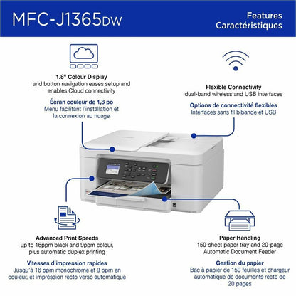 Brother MFCJ1365DW Inkjet Multifunction Printer - Color - Copier/Printer/Scanner - 16 ppm Mono/9 ppm Color Print - 1200 