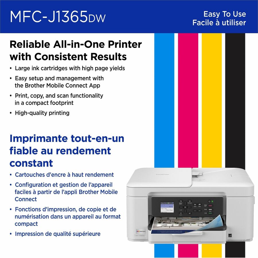 Brother MFCJ1365DW Inkjet Multifunction Printer - Color - Copier/Printer/Scanner - 16 ppm Mono/9 ppm Color Print - 1200 