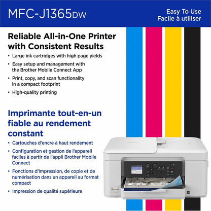 Brother MFCJ1365DW Inkjet Multifunction Printer - Color - Copier/Printer/Scanner - 16 ppm Mono/9 ppm Color Print - 1200 