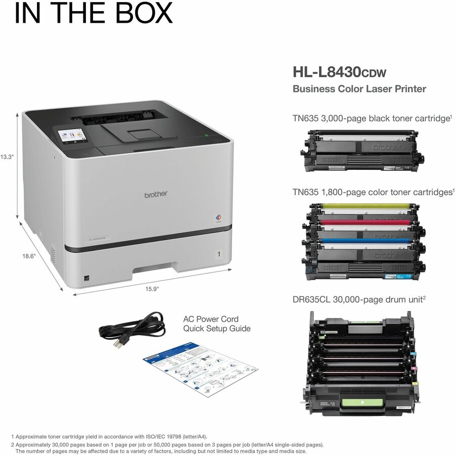 Brother HL-L8430CDW Wired/Wireless Laser Printer - Color - 33 ppm Mono / 33 ppm Color - 2400 x 600 dpi Print - Automatic