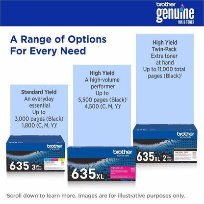 Brother TN635XLY Original High Yield Laser Toner Cartridge - Yellow - 1 Each - 4,500 pages