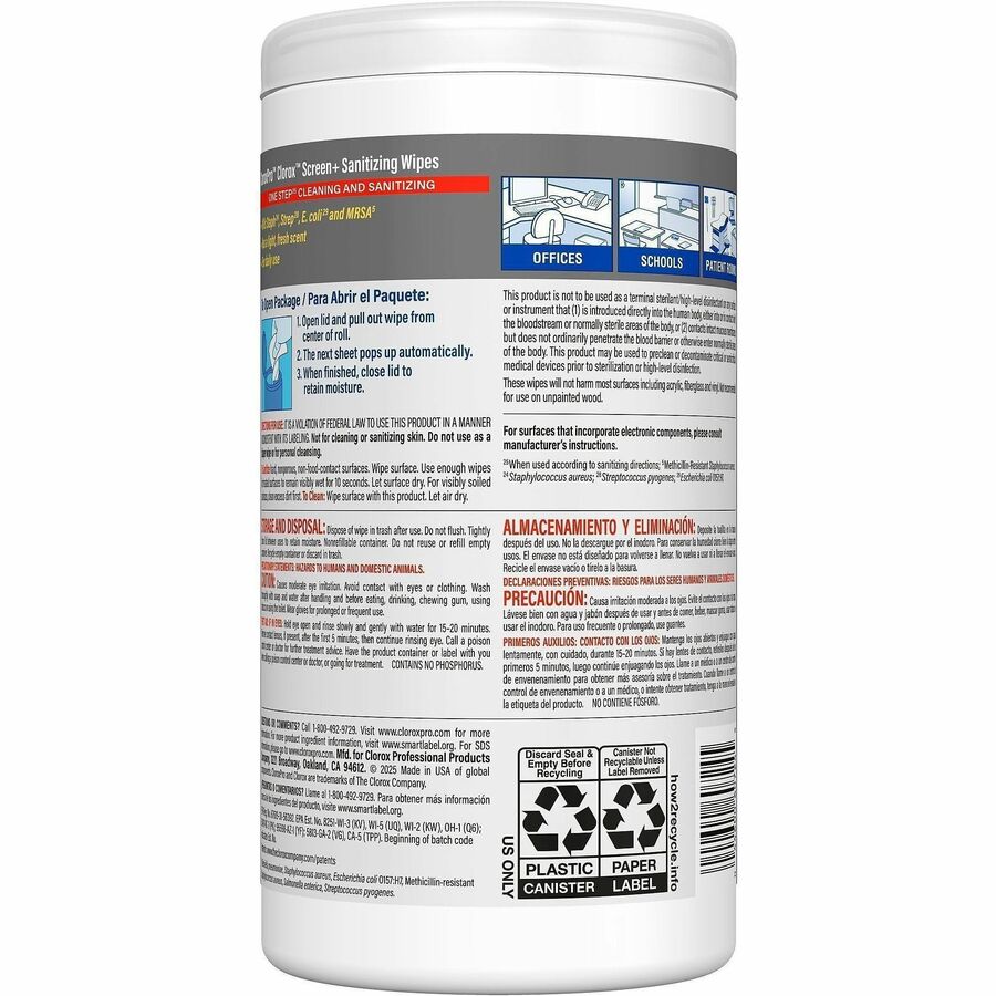 CloroxPro Screen+ Sanitizing Wipes - For Screen, Tablet, Notebook, Mobile Phone, Keyboard, TV, Computer, Monitor, Electr
