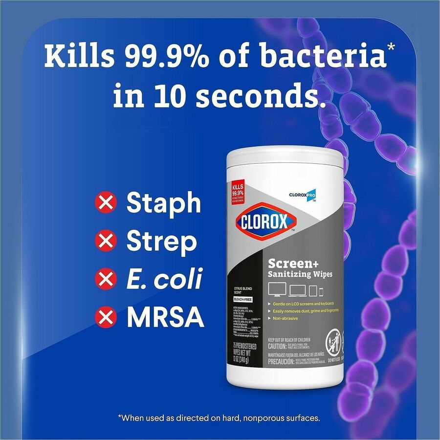 CloroxPro Screen+ Sanitizing Wipes - For Screen, Tablet, Notebook, Mobile Phone, Keyboard, TV, Computer, Monitor, Electr