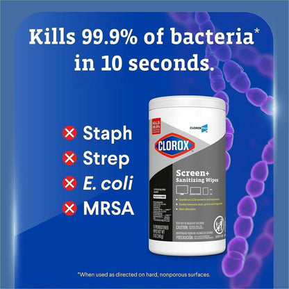 CloroxPro Screen+ Sanitizing Wipes - For Screen, Tablet, Notebook, Mobile Phone, Keyboard, TV, Computer, Monitor, Electr