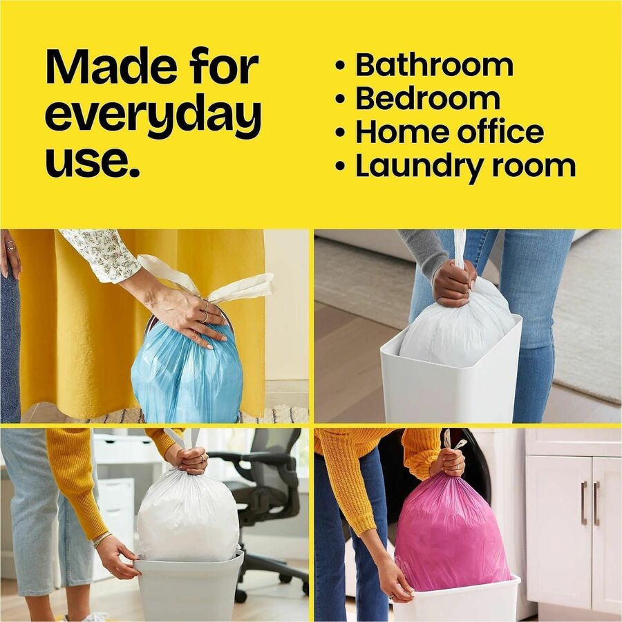 Glad Medium Drawstring Trash Bags with Clorox - Lemon Fresh Bleach - Medium Size - 8 gal Capacity - Drawstring Closure -