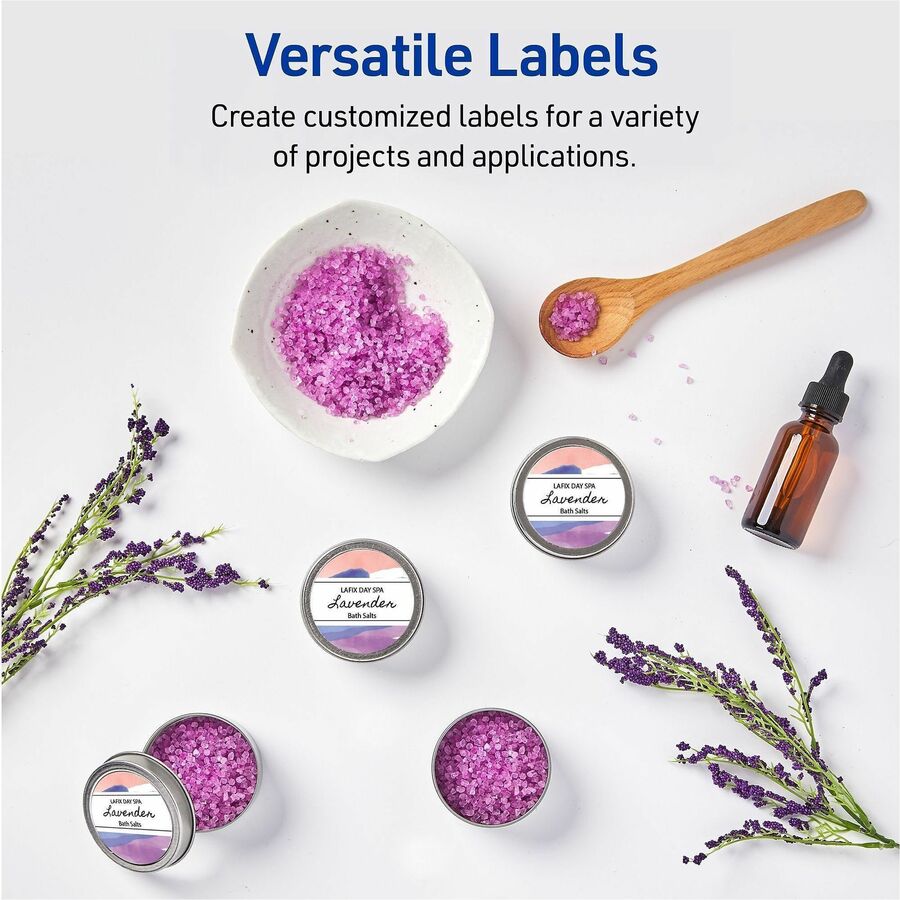 Avery 2" Waterproof Round Labels - Waterproof - x 2" Diameter - Round - Inkjet, Laser - White Matte - Polyester Film - 1