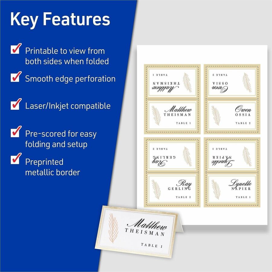 Avery Tent Card - Letter - 8 1/2" x 11" - 65 lb Basis Weight - 176 g/m² Grammage - FSC - Micro Perforated, Pre-scored, P