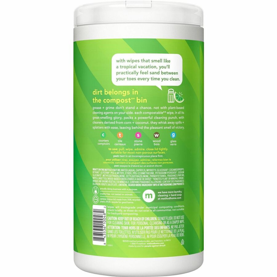 Method All-purpose Cleaning Wipes - For Multipurpose, Multi Surface - Wipe - Lime + Seasalt Scent - 1 Each