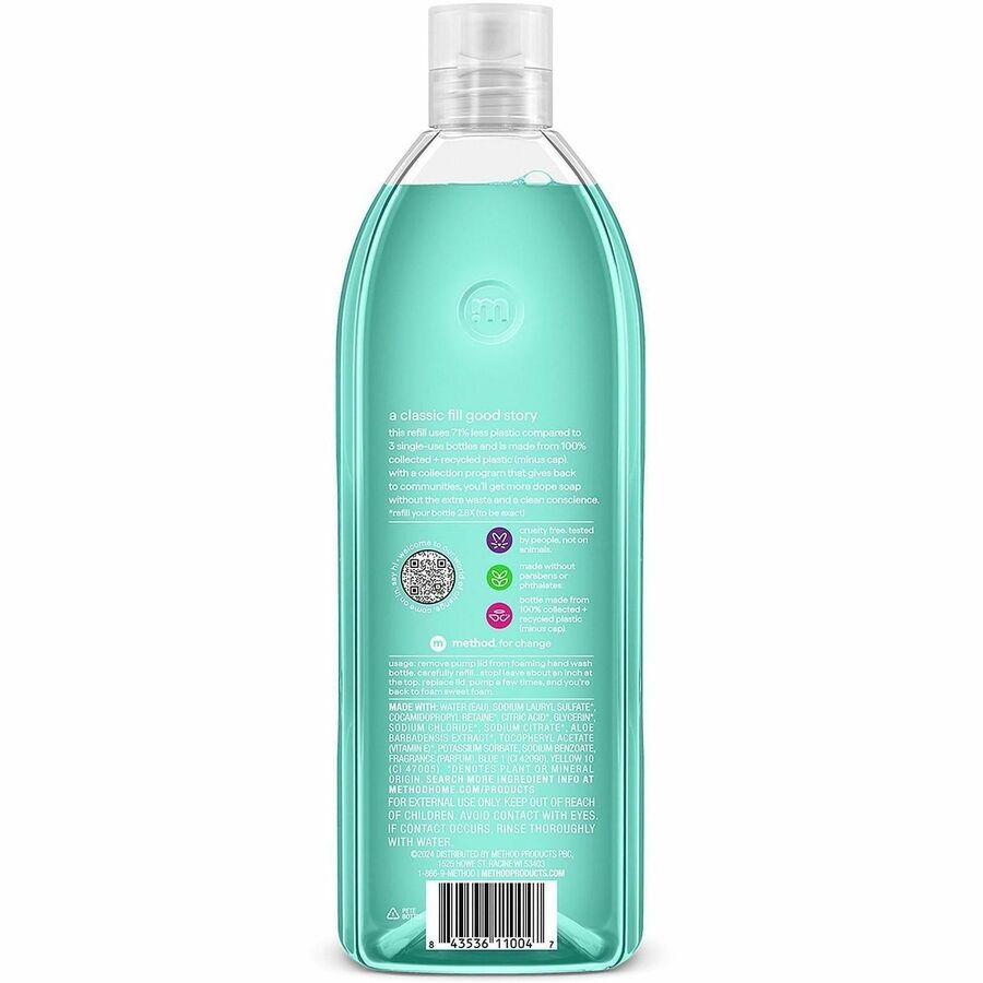 Method Waterfall Foaming Hand Wash Refill - Waterfall Scent - 28 fl oz - Pump Bottle Dispenser - Hand - Blue - 4 / Carto