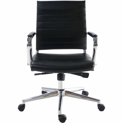 Lorell Tempo Modern Mid-Back Manager Chair - Chrome Frame Material - Mid Back - Black - Leather, Chrome - Armrest - 1 Ea