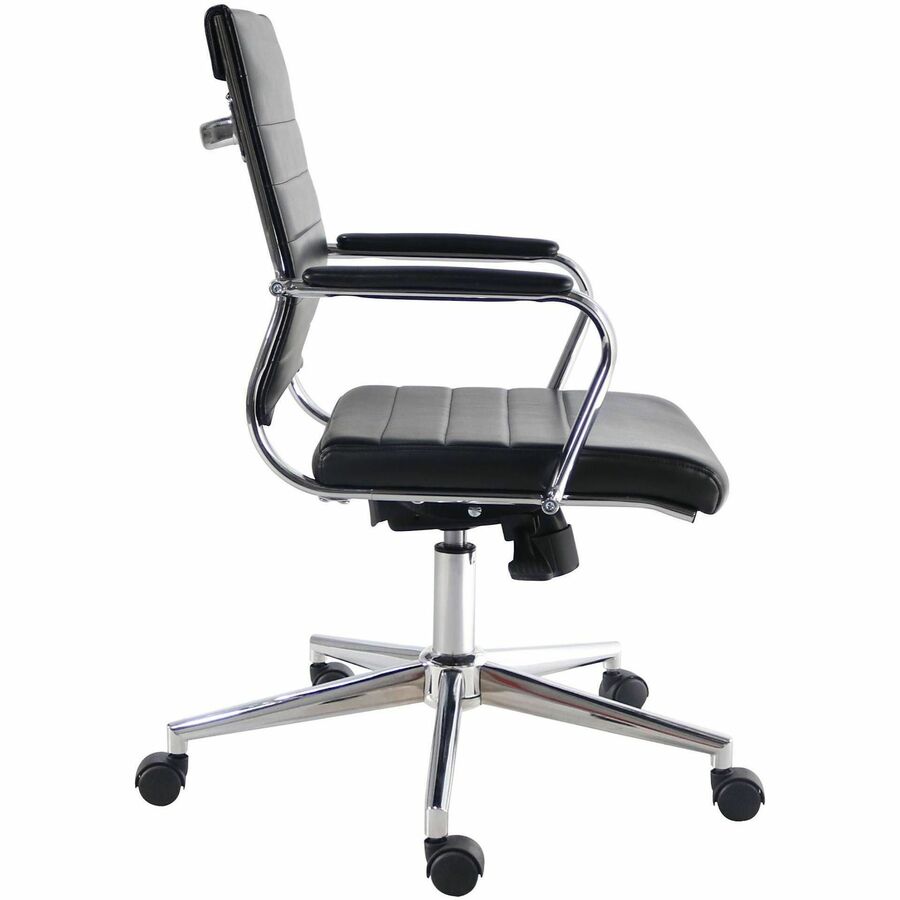 Lorell Tempo Modern Mid-Back Manager Chair - Chrome Frame Material - Mid Back - Black - Leather, Chrome - Armrest - 1 Ea