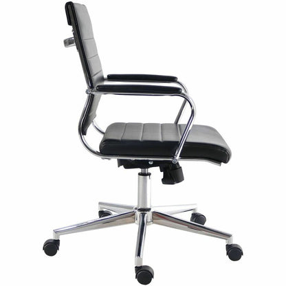Lorell Tempo Modern Mid-Back Manager Chair - Chrome Frame Material - Mid Back - Black - Leather, Chrome - Armrest - 1 Ea