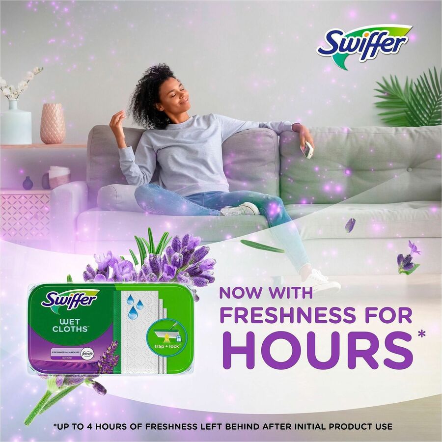 Swiffer Sweeper Wet Mop Cloths - Lavender Scent - 8" Width x 10" Length - Textured - White - 3 / Carton