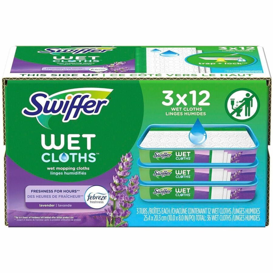 Swiffer Sweeper Wet Mop Cloths - Lavender Scent - 8" Width x 10" Length - Textured - White - 3 / Carton