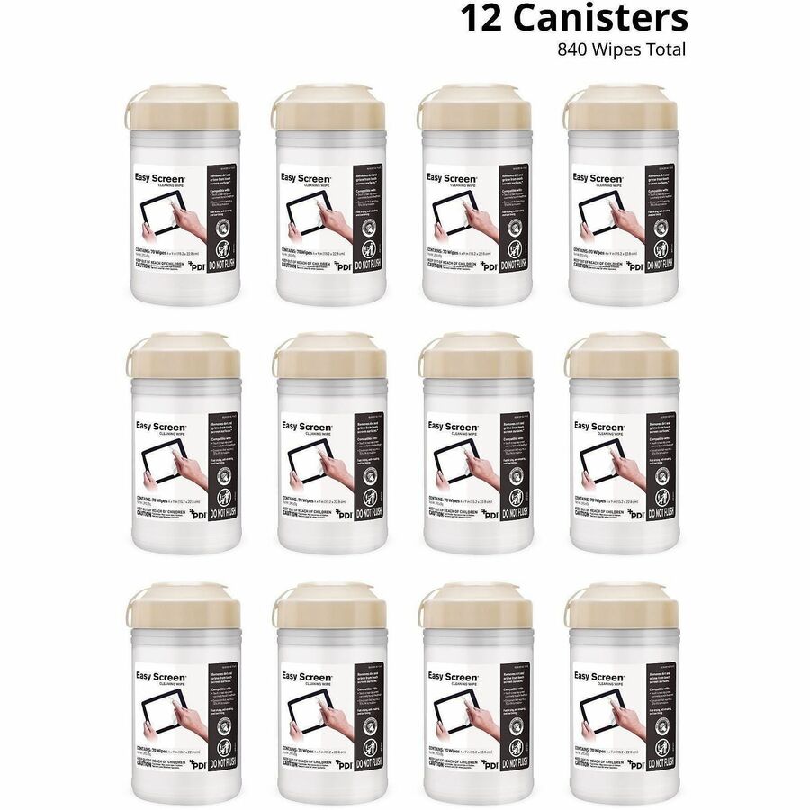 PDI Easy Screen Electronic Wipes - For Touchscreen, Electronic Equipment, Tablet, Glass - 70 / Pack