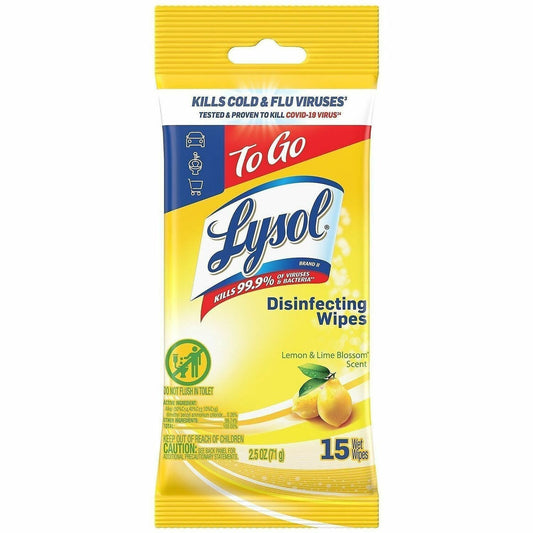 Lysol Disinfecting Wipes - For Multi Surface, Multipurpose - Ready-To-Use - Wipe - Lemon, Lime Blossom Scent - 15 / Pack