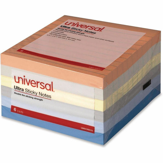 Universal Note Pad - 600 x Assorted - 4" Flag/Note Width x 4" Flag/Note Length - Square - 100 Sheets per Pad - Ruled - 6