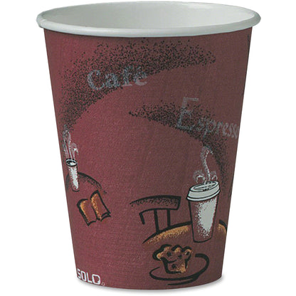 Solo 8 oz Bistro Design Disposable Paper Cups - Bistro - 8 fl oz - Maroon - Paper - Beverage, Hot Drink, Cold Drink, Cof