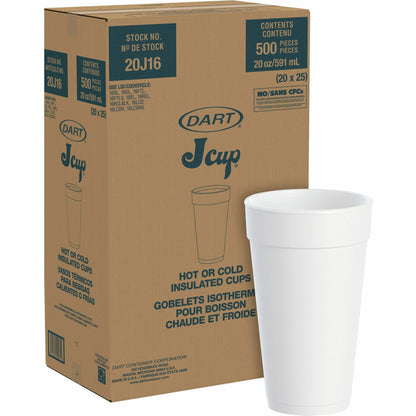 Dart J Cup 20 oz Insulated Foam Cups - 20 fl oz - Round - White - Foam - 25 / Carton