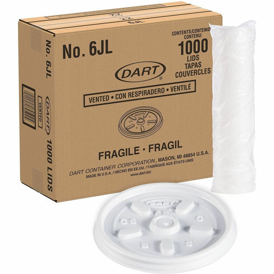 Dart Foam Cup Vented Lids - Round - Foam - White - 1 Carton