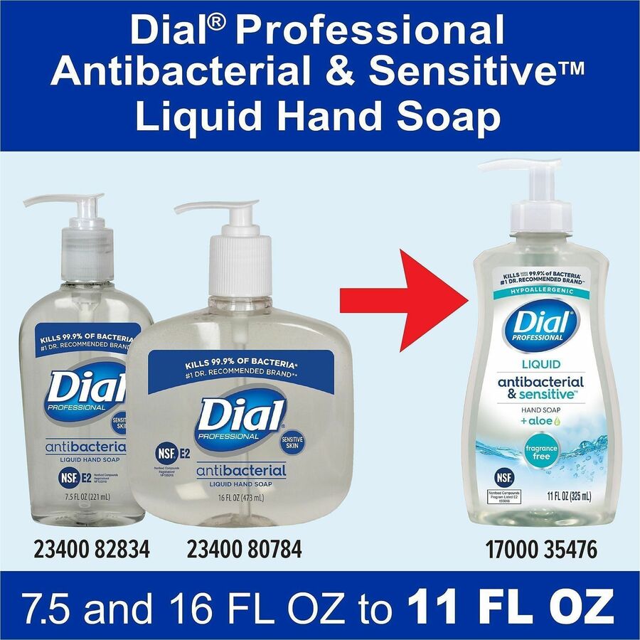 Dial Professional Scent-Free Sensitive Antibac. Hand Soap - Fragrance-free Scent - 11 fl oz - Pump Dispenser - Bacteria 