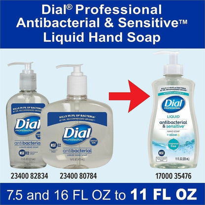 Dial Professional Scent-Free Sensitive Antibac. Hand Soap - Fragrance-free Scent - 11 fl oz - Pump Dispenser - Bacteria 