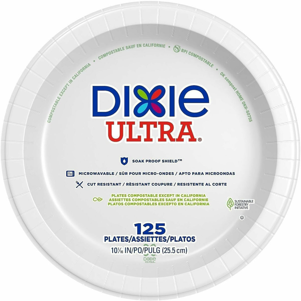 Dixie Ultra® Table Ware - Food - Disposable - 10" Diameter - White - Paper Body - Round - 4 / Carton