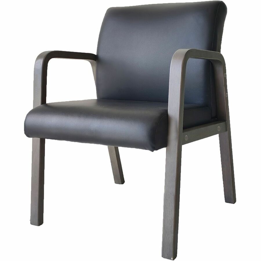 Lorell Solid Wood Frame Guest Chair - Solid Wood Frame Material - Four-legged Base - Black, Weathered Charcoal - Bonded 