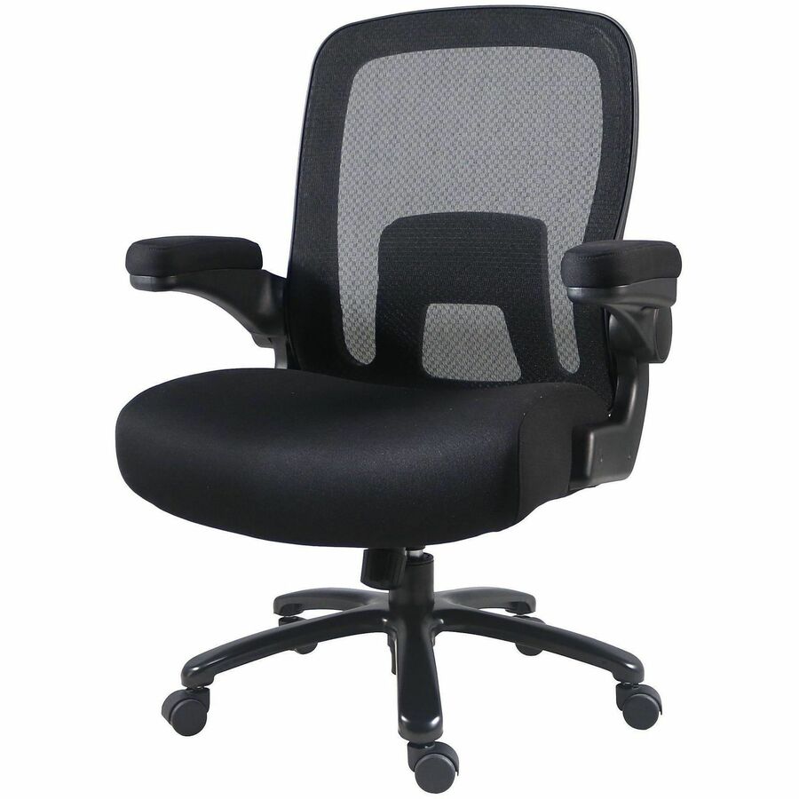 Lorell Big & Tall Flip Arm Chair - Black Seat Color - Mesh, Fabric - Armrest