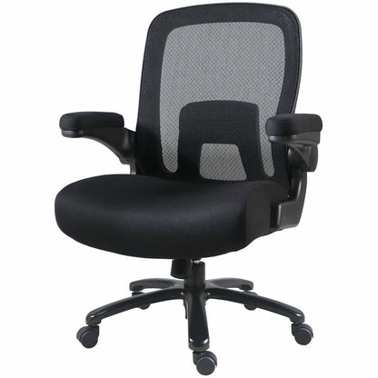 Lorell Big & Tall Flip Arm Chair - Black Seat Color - Mesh, Fabric - Armrest