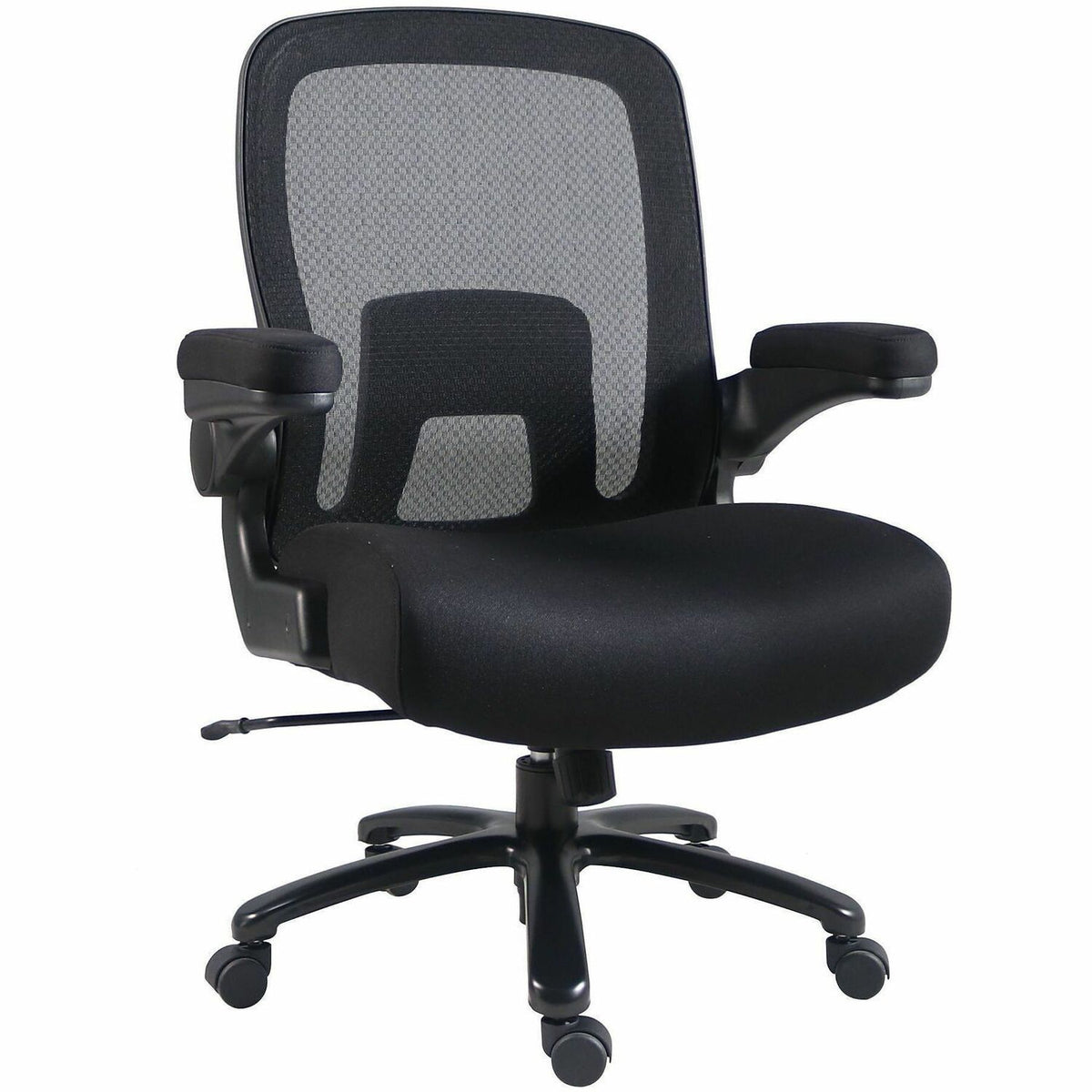 Lorell Big & Tall Flip Arm Chair - Black Seat Color - Mesh, Fabric - Armrest