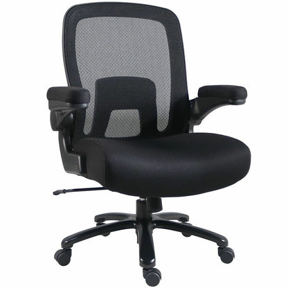 Lorell Big & Tall Flip Arm Chair - Black Seat Color - Mesh, Fabric - Armrest