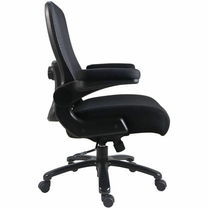 Lorell Big & Tall Flip Arm Chair - Black Seat Color - Mesh, Fabric - Armrest