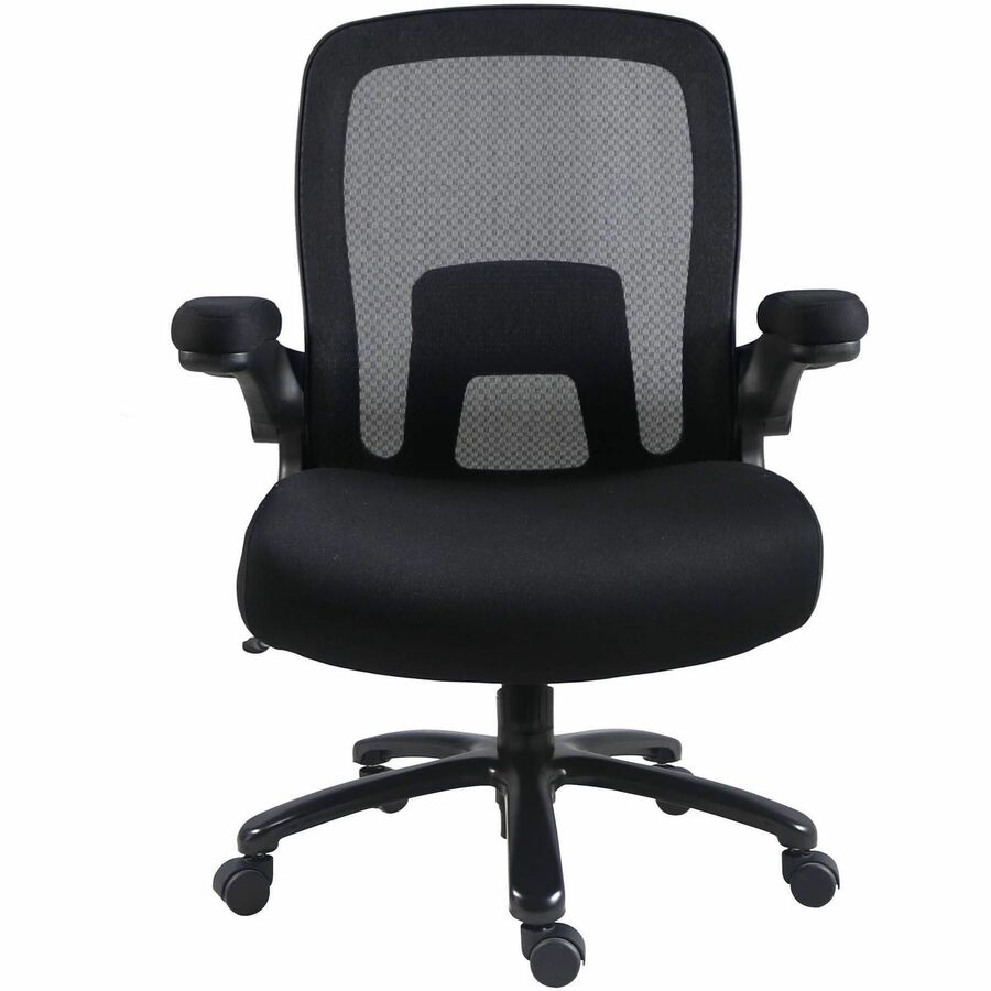 Lorell Big & Tall Flip Arm Chair - Black Seat Color - Mesh, Fabric - Armrest