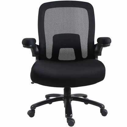 Lorell Big & Tall Flip Arm Chair - Black Seat Color - Mesh, Fabric - Armrest