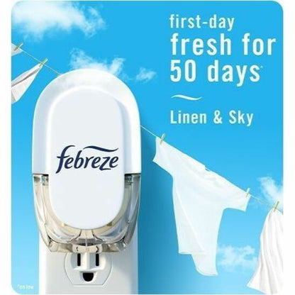 Febreze Plug Linen/Sky Oil Refill - Oil - 0.8 fl oz (0 quart) - Linen & Sky - 50 Day - Long Lasting - 4 / Carton
