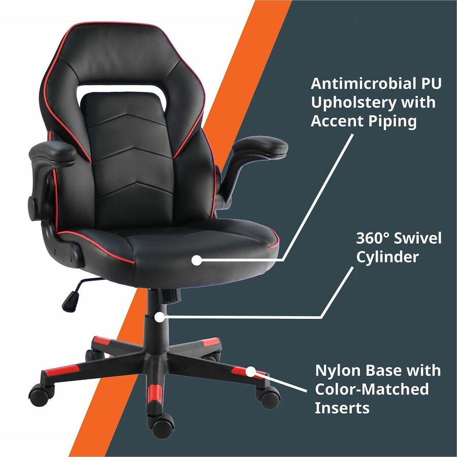 NuSparc SpawnSafe Antimicrobial Gaming Chairs - Polyurethane, Nylon - Black, Red