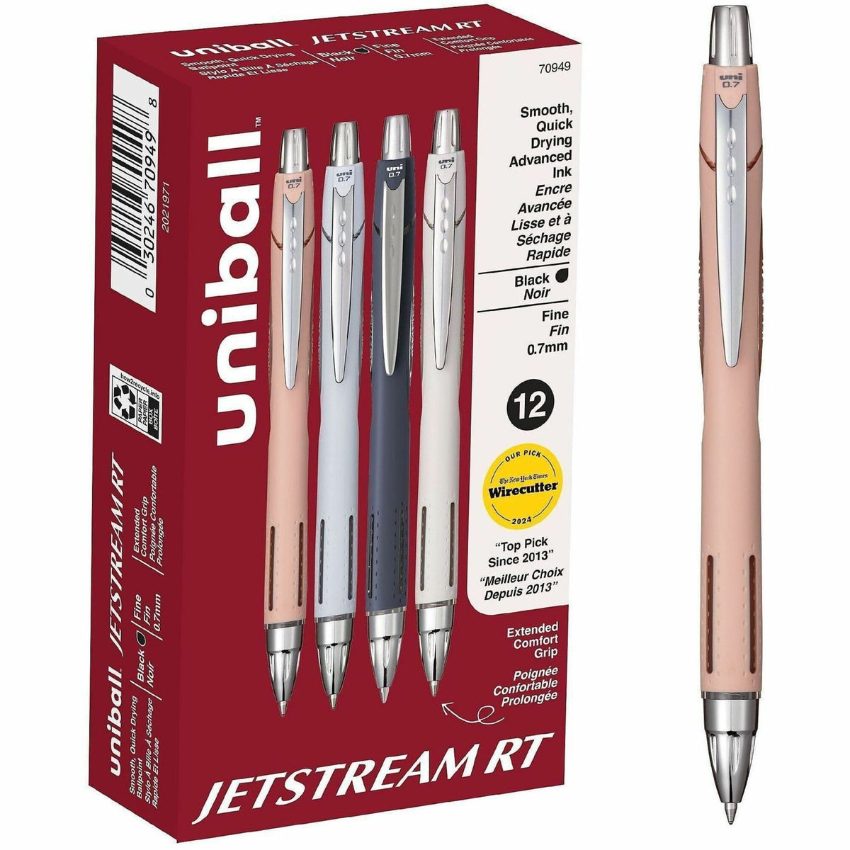 uniball™ Jetstream RT Retract Ballpoint Pens - 0.7 mm Fine Pen Point - Retractable - Black Ink - Hybrid - Writing, Drawi