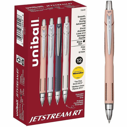 uniball™ Jetstream RT Retract Ballpoint Pens - 0.7 mm Fine Pen Point - Retractable - Black Ink - Hybrid - Writing, Drawi