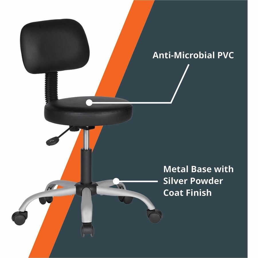 NuSparc Anti-Microbial PVC Stool with Seat Back - Black - Polyvinyl Chloride (PVC) - 1 Each