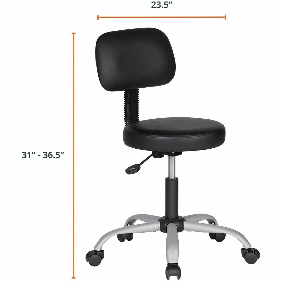NuSparc Anti-Microbial PVC Stool with Seat Back - Black - Polyvinyl Chloride (PVC) - 1 Each