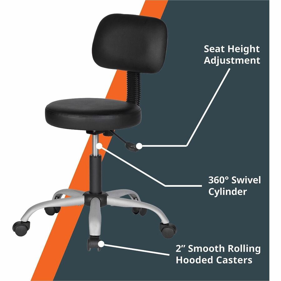 NuSparc Anti-Microbial PVC Stool with Seat Back - Black - Polyvinyl Chloride (PVC) - 1 Each