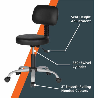 NuSparc Anti-Microbial PVC Stool with Seat Back - Black - Polyvinyl Chloride (PVC) - 1 Each