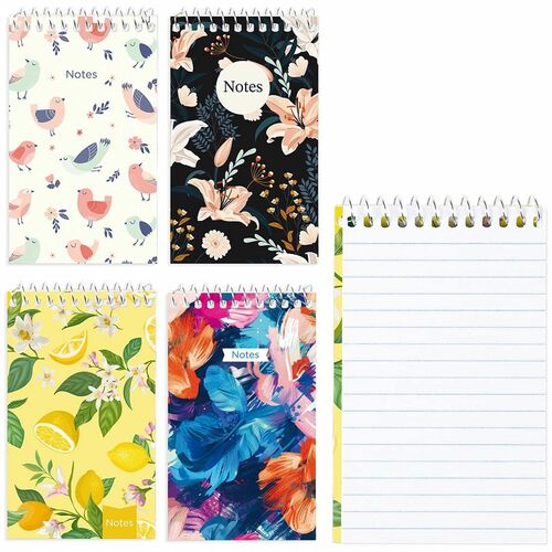 Rediform Xtreme White Memo Book - 60 Sheets - Printed - Wire Bound - White Paper - Assorted Cover - Compact - 4 / Pack