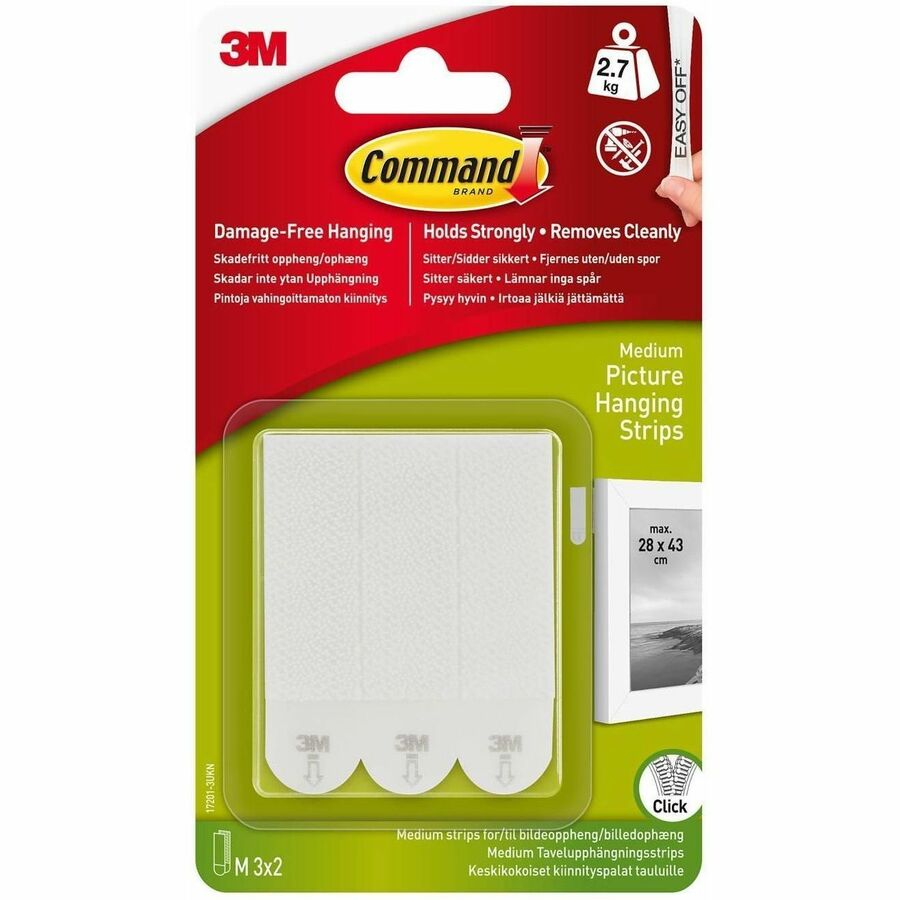 Command Medium Adhesive Picture Hanging Strips - 6 lb (2.72 kg) Capacity - 0.7" Width x 2.8" Length - Adhesive - Medium 
