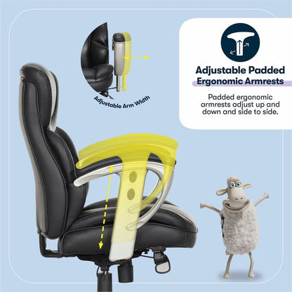 Serta Chair - Black Seat Color - Black Back Color - Mid Back - Black - MDF, Memory Foam, Bonded Leather - Armrest - 1 Ea