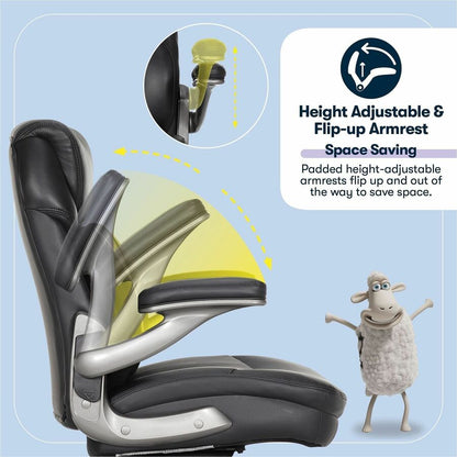 Serta Chair - Black Seat Color - Black Back Color - Mid Back - 5-star Base - Black - Memory Foam, Bonded Leather - Armre