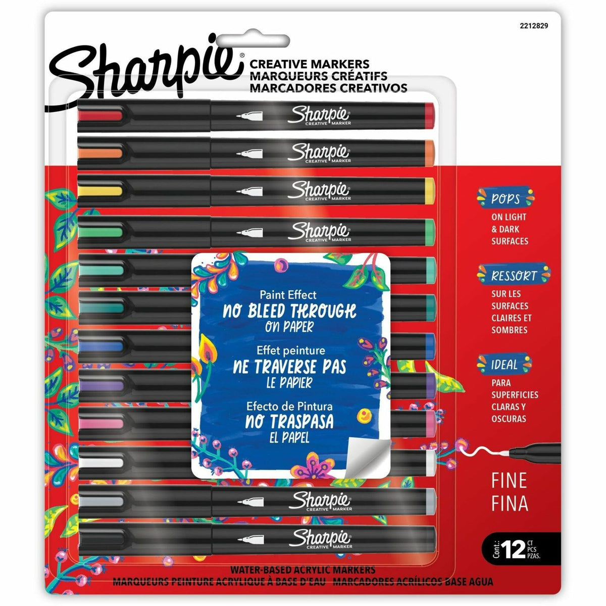 Sharpie Creative Markers - Water Based, Acrylic Based - Multipurpose - 12 / Pack