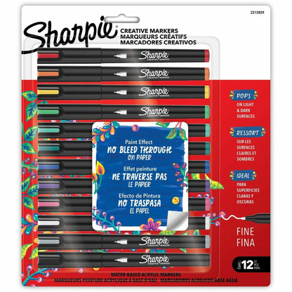 Sharpie Creative Markers - Water Based, Acrylic Based - Multipurpose - 12 / Pack